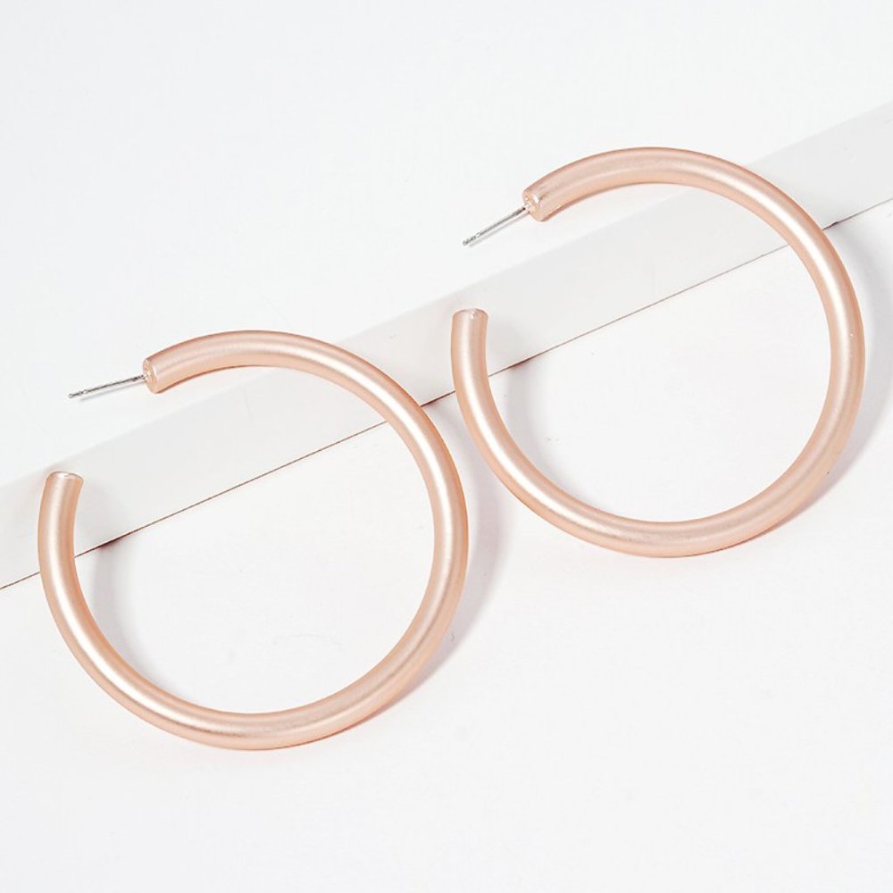 50MM BOLD BRASS HOLLOW HOOP EARRING IN ROSE GOLD TONE OPEN BACK